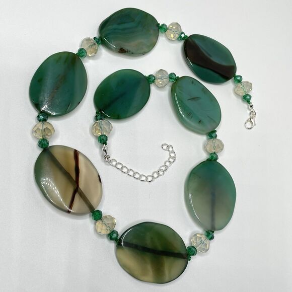 Artisan Handcrafted Blue Green Agate Gemstone Chunky Bold Necklace Beaded - Picture 2 of 9